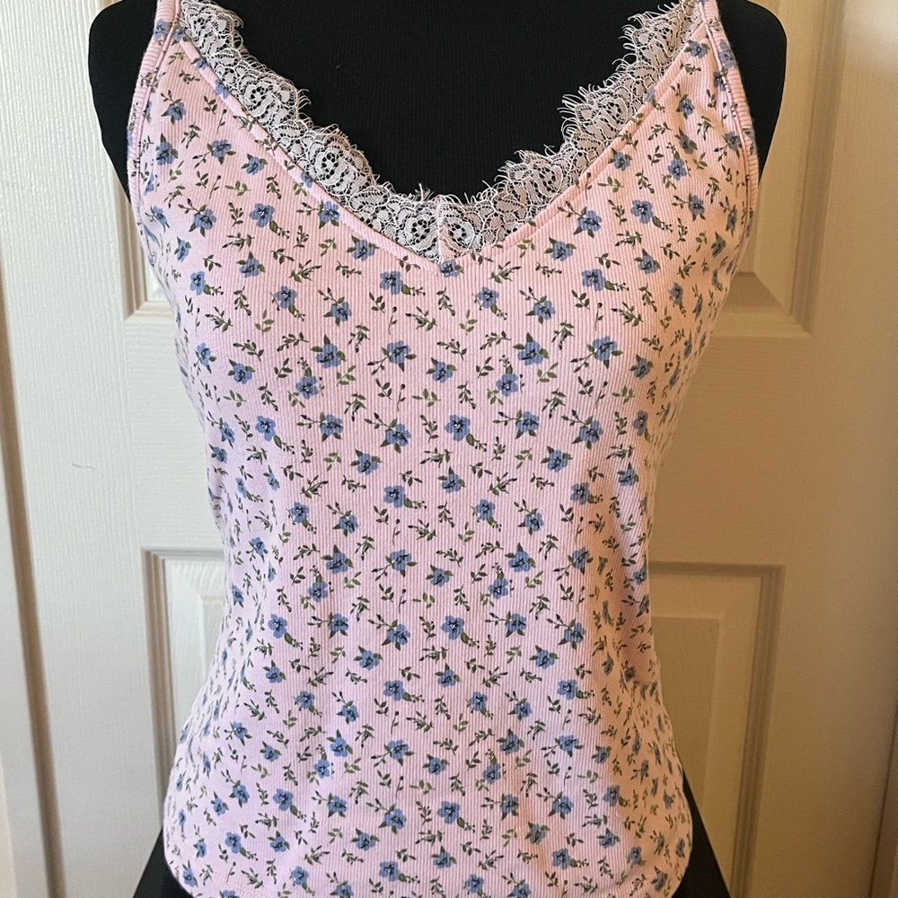 Rebellion Pink Floral Camisole with Lace Trim